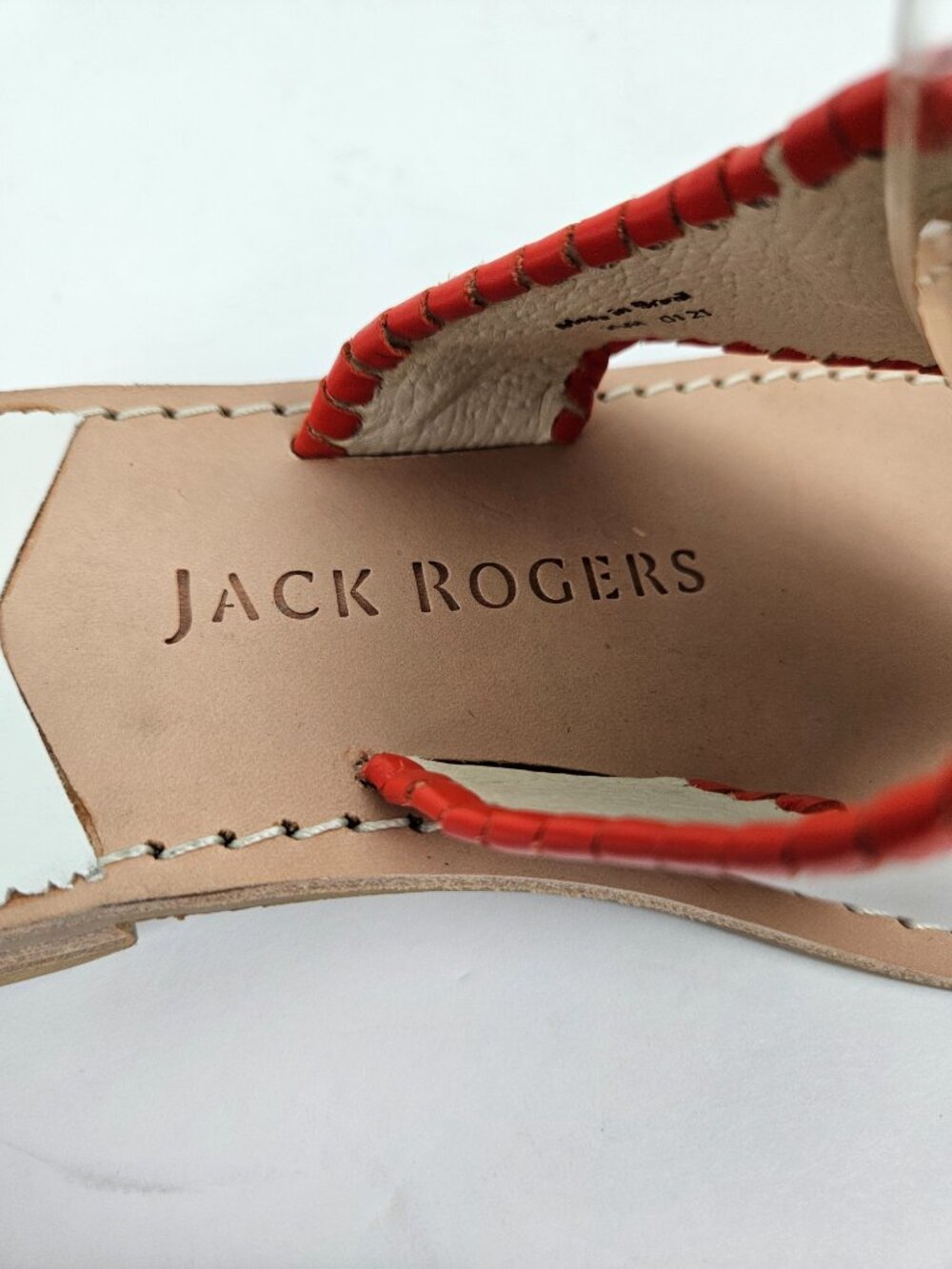 Jack Rogers Red/White Leather Embroidered Crab Sandal 10 - Picture 5 of 14